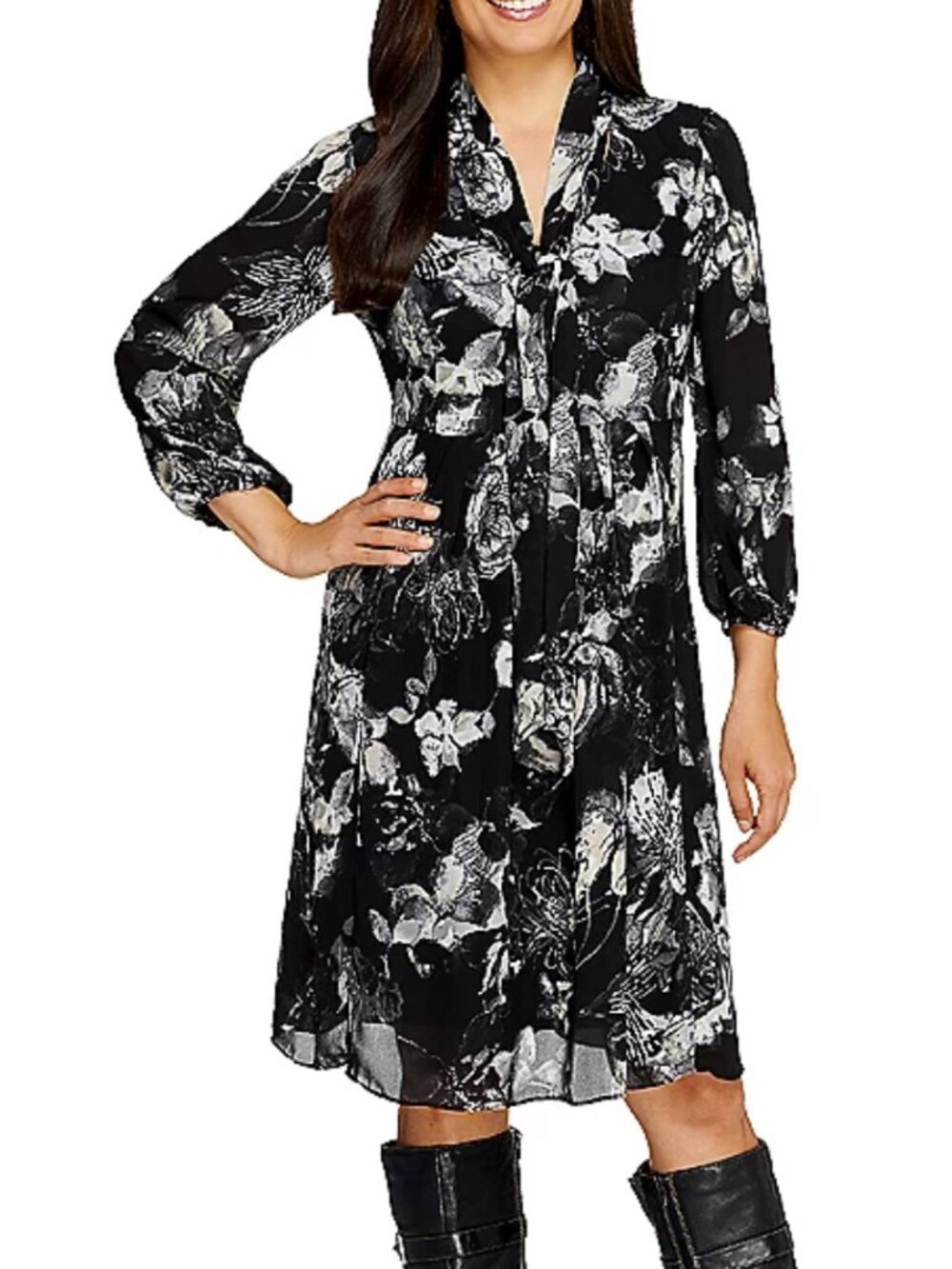 Styled by Joe Zee Floral Printed Dress with Neck Tie Detail  16723